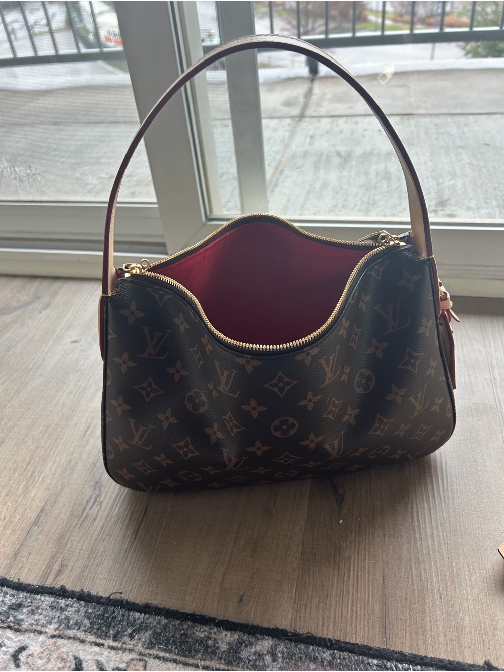 Louis Vuitton Brown Monogram Shoulder Bag with Red Interior